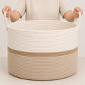 OrganiHaus Round Toy Basket & Blanket Basket, Cotton Rope 20x13" | Striped Honey - Round Cotton Rope Basket, 20x13"