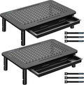 BONTEC 2 Pack Adjustable Monitor Stand Riser with Drawer, Ergonomic Mesh Platform Computer Monitor Stand for Desk, Ventilated Laptop and PC Stand with Cable Management, Supports up to 44lbs