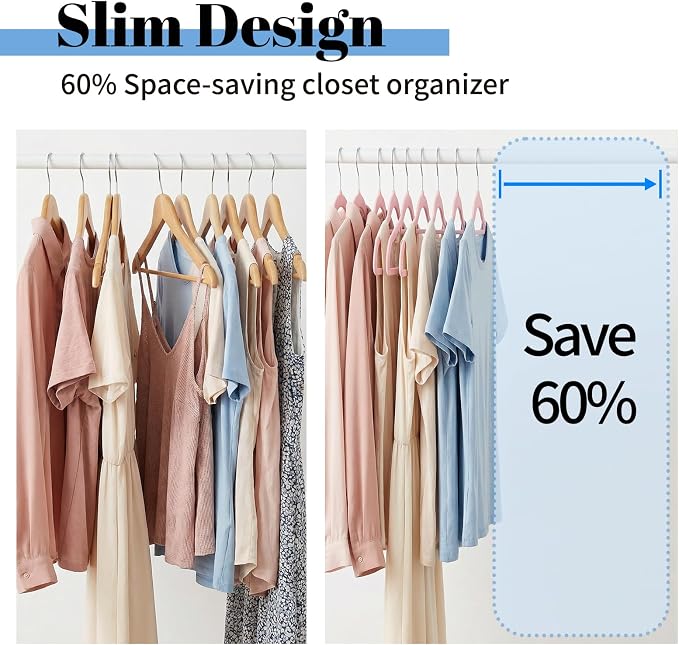 Smartor Pink Velvet Hangers 60 Pack, Space Saving Clothes Hangers with Tie Bar, Non-Slip Felt Hangers with Shoulder Notches, Heavy Duty Suit Hangers for Coat, Shirt, Pants, Dress | Non-slip Felt, Shoulder Notches and 360° Hooks Keep Suits, Dresses and ...