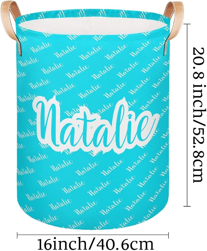 Personalized Laundry Basket, Custom Gift Laundry Hamper, Collapsible Nursery Waterproof Laundry Baskets, Dirty Clothes Toy Hamper with Handles Name Light Blue