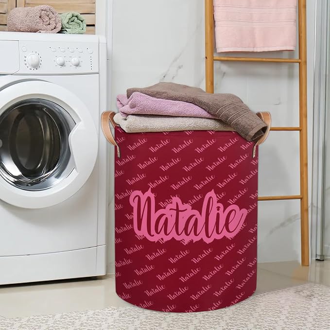 Personalized Laundry Basket, Custom Gift Laundry Hamper, Collapsible Nursery Waterproof Laundry Baskets, Dirty Clothes Toy Hamper with Handles Name Text Red