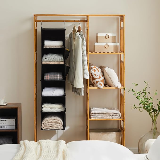 YOUDENOVA Hanging Closet Organizer, 6-Shelf Closet Hanging Storage Shelves, 2 Packs, Black