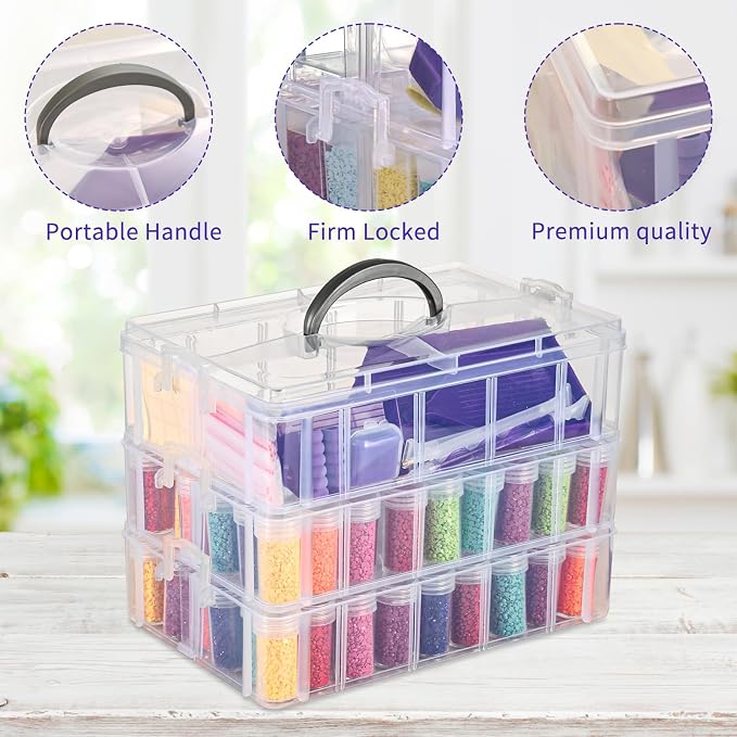 QUEFE Diamond Painting Storage Container 3 Tier 100 Slots Bead Organizer