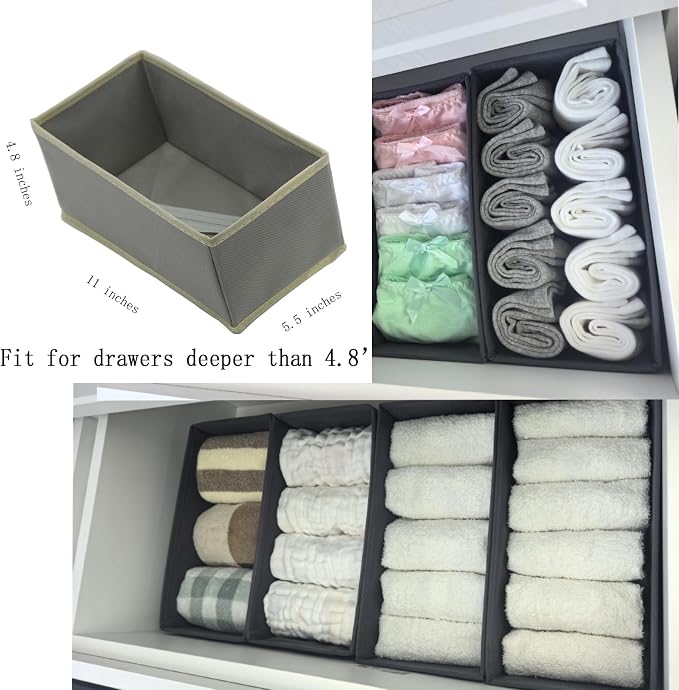Bructhun Sock Drawer Organizer 9 Pack - Collapsible Fabric Storage Bins for Underwear Divider, Small Closet Organizers with 9 Compartments, Light Gray