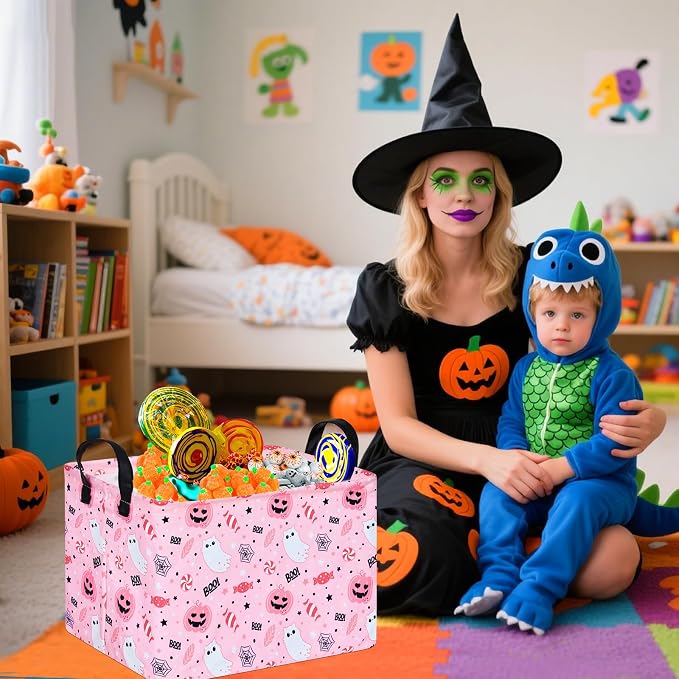MAIZMZ Halloween Storage Basket Pumpkin Ghost Gift Basket for Kids Foldable Toy Box Waterproof Organizer Bin Laundry Nursery Hamper for Home Office Dorm Closet Shelf