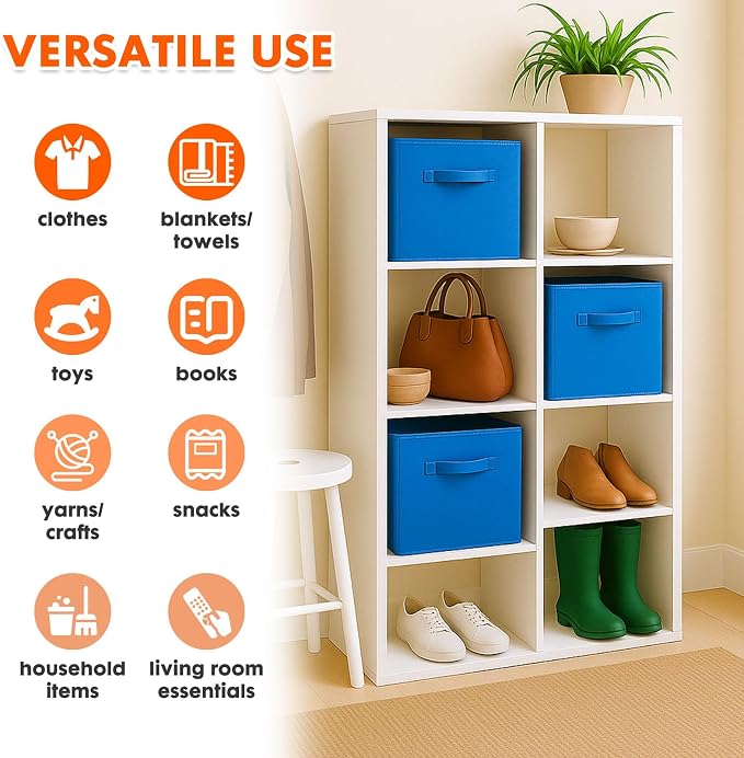 PowerKing Collapsible Storage Cubes with Handles, Fabric Foldable Bins for Closet Shelves, Durable Organization Storage Bins, 10.5'' x 11'' x 10.5'' (2Pack, Royal Blue)