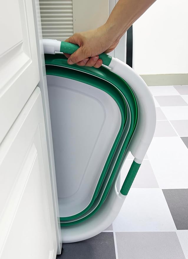 SAMMART 40L (10.5 gallon) Collapsible Plastic Laundry Hamper - Foldable Pop Up Storage Container/Organizer - Portable Washing Tub - Space Saving Basket (1, White/Winter Green)
