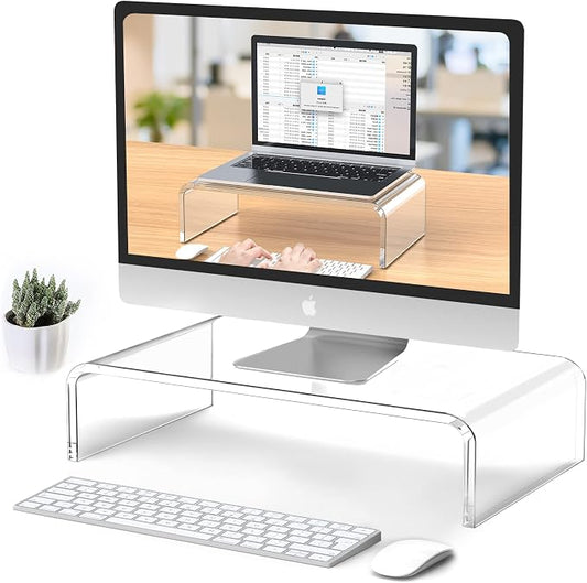 Acrylic Monitor Stand Riser L15''xW7.5''xH4'' Clear Laptop Stand for Desk Acrylic Monitor Riser for Desk Accessories Aesthetic Laptop Riser Clear Computer Stand White Office Supplies