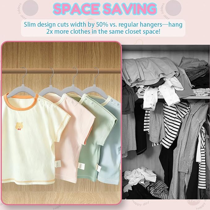 Baby Hangers 11.6 Inch Kids Velvet Non Slip CoatHangers 30 Pack Toddler Hangers Space Saving ClosetOrganizer for Toddler Infant Children Clothing (Gray Velvet)
