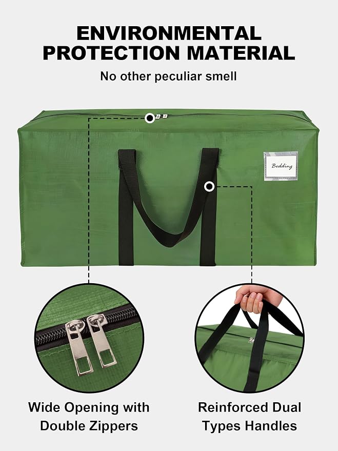 HOMESURE Supports 200lbs Heavy Duty Moving Bags - Strong Zipper & Wrap-Around Handles - Water-Resistant Storage Totes, Durable Alternative to Moving Boxes - 40 Pack - Olive Green
