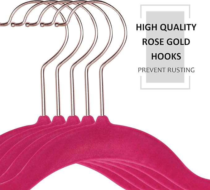 VECELO Premium Velvet Clothes Hangers Suit Heavy Duty (50 Pack)-Non Slip & Space-Saving with 6 Finger Clips & Tie Rack Excellent for Men and Women,Rose Red