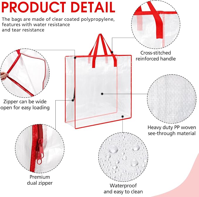 8 Pcs Clear Wreath Storage Bags 26 Inch Garland Container Door Garland Holiday Wreath Storage Holder with Handle and Zipper Heavy Duty Plastic Packing Totes(Red)