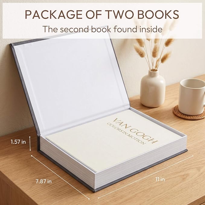 MAOBUYOU Decorative Storage Books Set of 2, Linen Cover, Gold Letters, Beige and Dark gray