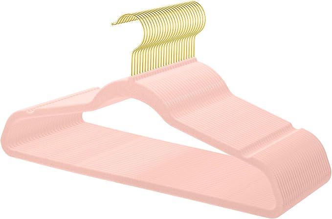 TIMMY 36-Pack Velvet Hangers with Gold Hooks - Space-Saving Non-Slip Heavy-Duty Clothes Hangers for Coats, Suits, Dresses, and Sweaters - Slim Design (Blush Pink+Gold)