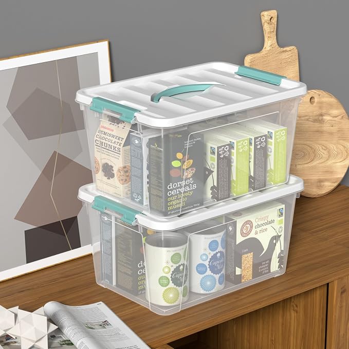 Xyskin 6 Pack Clear Storage Box, Stackable Container Bins with Lids, 14 Qt | Latching Storage Boxes with Handle, Plastic Containers for Home, Closet, Bathroom, Classroom, Nesting, Durable, Easy-View