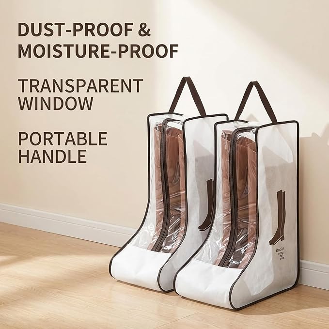 Boot Storage Bag Organizer,Dustproof Boot Bags for Cowboy Boots,Portable Travel Shoe Protector Bags,Tall Boot Covers Storage Organizer for Packing (2 pcs Beige)
