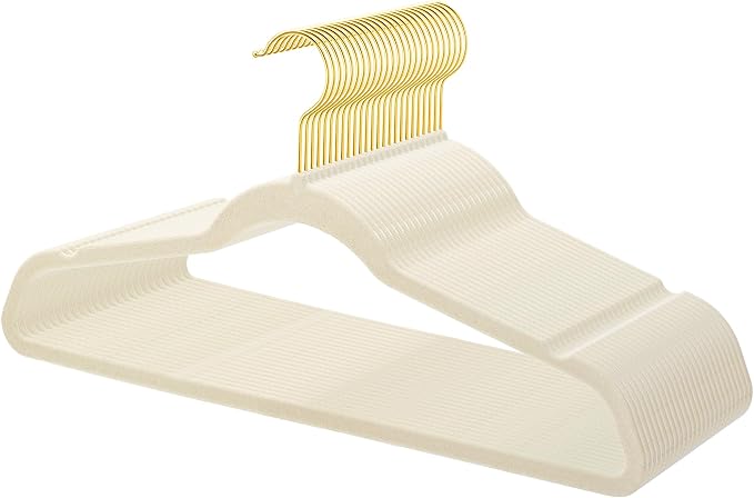 TIMMY 36-Pack Velvet Hangers with Gold Hooks - Space-Saving Non-Slip Heavy-Duty Clothes Hangers for Coats, Suits, Dresses, and Sweaters - Slim Design(Ivory+Gold)