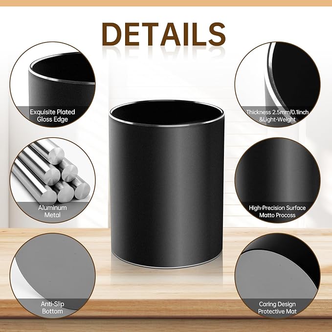 Christian Gifts,Metal Pen Holder Aluminum Pencil Holder for desk,Round Desktop Organizer and Black Pencil Cup for Office, School, Home and Stationary Supplies (Joshua 1:9)