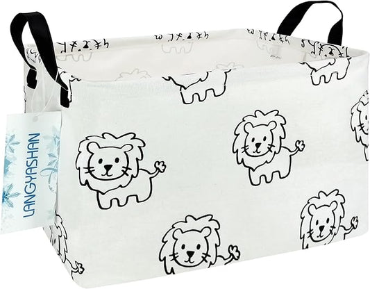 Rectangular Collapsible Lion Storage Basket Nursery Organizer | Storage Bin Foldable Canvas with Handles for Organizing Home Kitchen Children Toys Office Closet Shelf Baskets