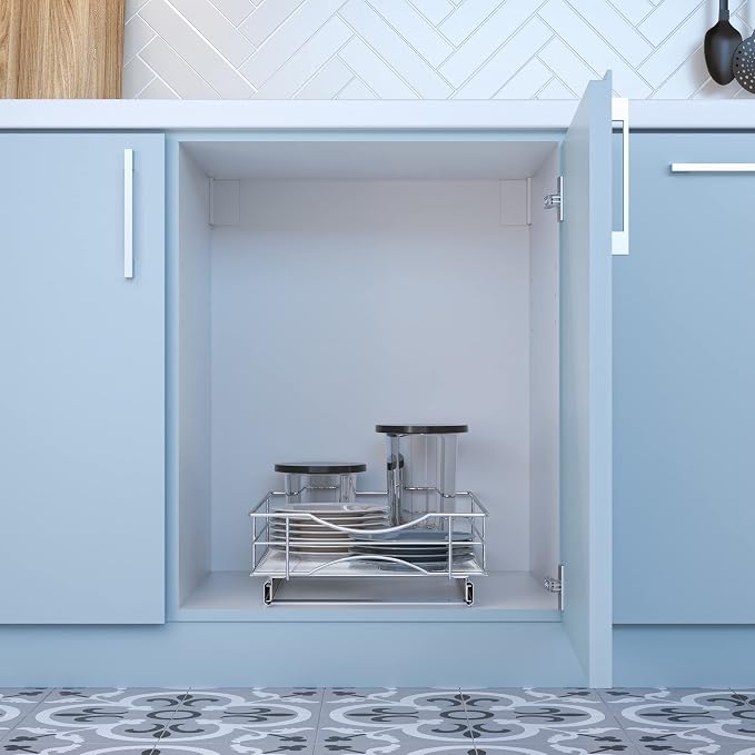 Home Zone Living Pull Out Kitchen Cabinet Organizer with Slide Out Drawer for Space Saving Storage, 14” W x 21” L | 21" x 14" x 5.55" with Effortless Slide-Out Access and Heavy-Duty Stability