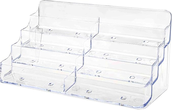 Business Card Holder Acrylic Eight Slots Four Tier Countertop 3.5" x 2" Space Saver Display for Doctors Offices and Medical Complexes Facilities Retail Shops Estate Agents Clear by Marketing Holders