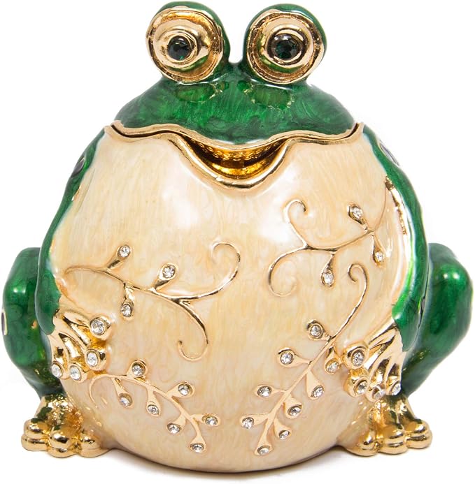 QIFU Hand Painted Enameled Frog Style Decorative Hinged Jewelry Trinket Box Unique Gift for Family
