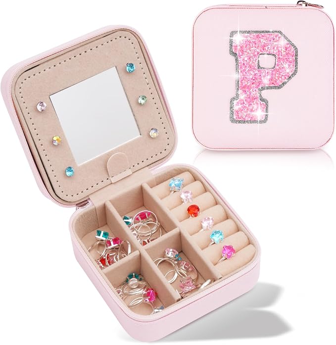 Uygafly Travel Jewelry Case - Personalized Jewelry Box for Women,Small Jewelry Organizer Cute Jewelry Organizers and Storage Aesthetic,Travel Essentials Birthday Gifts for Girls Women | Pink,P