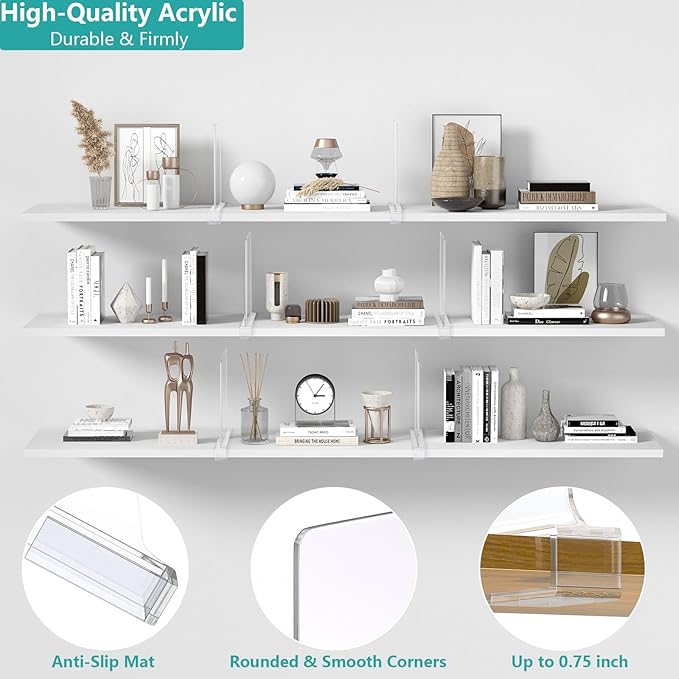 12 PCS Shelf Dividers for Closet Organization Acrylic Clear Closet Shelf Divider for Wooden Shelving Suitable for Wooden or Vertical Shelves Or Bedroom, Kitchen and Office