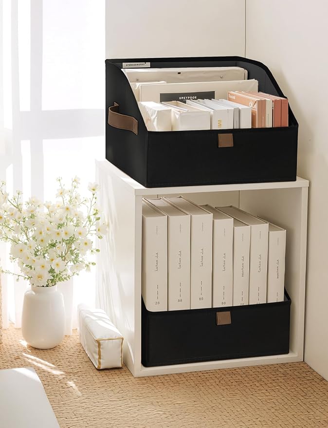 StorageWorks Closet Baskets for Shelves, Trapezoid Storage Bins, Closet Organizers and Storage, Clothes Organizing Bins, Small, Black, 3-Pack