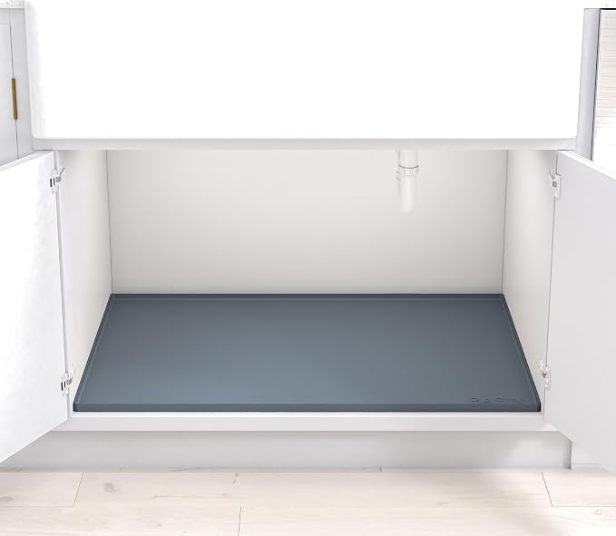 BASIN - Heavy Duty Under Sink Mat - The Original Silicone Under Sink Mats for Kitchen Waterproof - Under Sink Tray for Kitchen Waterproof - Under Sink Cover Kitchen Cabinet Liner Gray 34.25x22