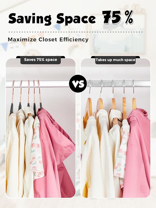 Smartor Kids Velvet Hangers 50 Pack, 14 Inch Premium Non Slip Kids Felt Hangers for Closet, Space Saving Toddler Clothes Hanger for Youth's Childrens' Clothes (Rose Gold Hook)- Black