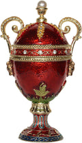 Red Faberge Egg Trinket Box Jewelry Box Hand Painted Decorative Box with Hinged Lid Ring Earring Holder Easter Egg Collectible