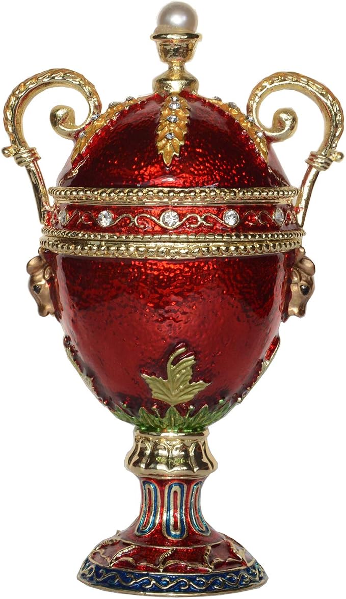 Red Faberge Egg Trinket Box Jewelry Box Hand Painted Decorative Box with Hinged Lid Ring Earring Holder Easter Egg Collectible