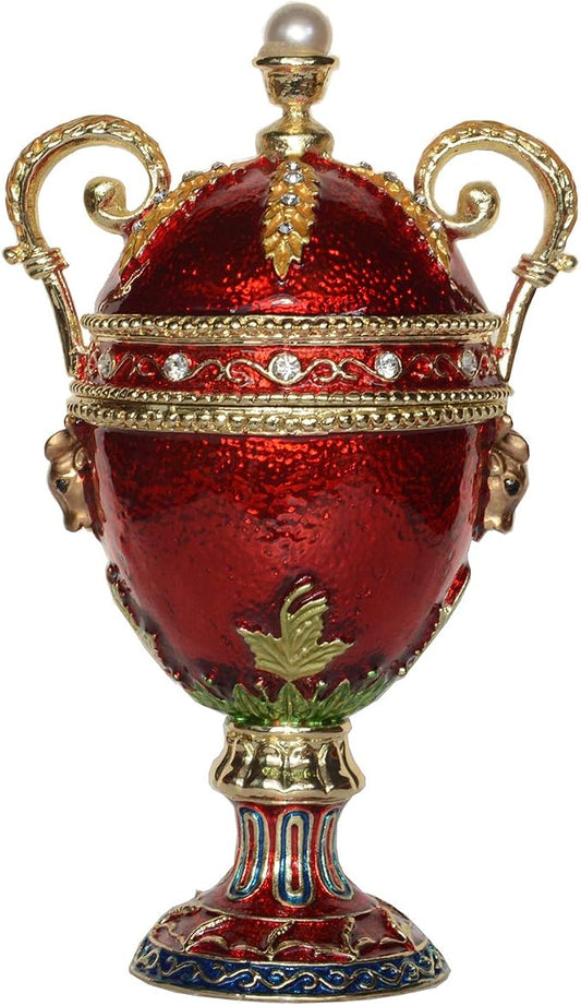 Red Faberge Egg Trinket Box Jewelry Box Hand Painted Decorative Box with Hinged Lid Ring Earring Holder Easter Egg Collectible