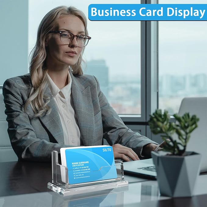 SILUT Business Card Holder for Desk, Horizontal Acrylic Business Card Holder, Clear Card Holder, Business Card Organizer for Office Exhibition - 1 Slot with 50 Cards Capcity