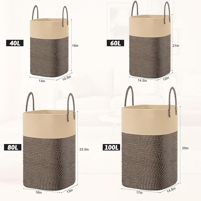 Artfeel Laundry Basket,Woven Cotton Rope Laundry Hamper,80L Versatile Storage for Dirty Clothes,Baby Toys,and Blankets in Bathroom, Nursery,and Living Room