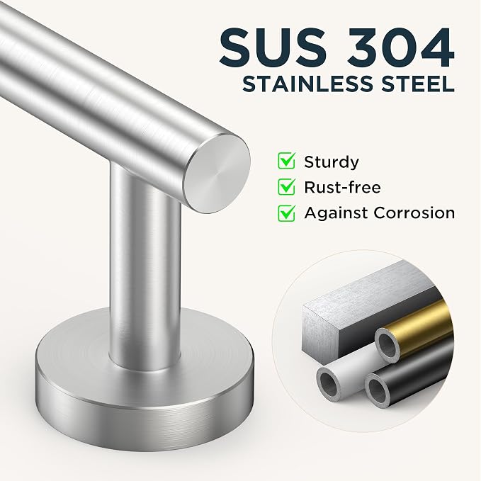 FORIOUS 4 Piece Bathroom Accessories, SUS304 Stainless Steel Toilet Paper Holder, Towel Ring and 2 Towel Hooks, Wall Mounted Bathroom Hardware Set (Brushed Nickel)