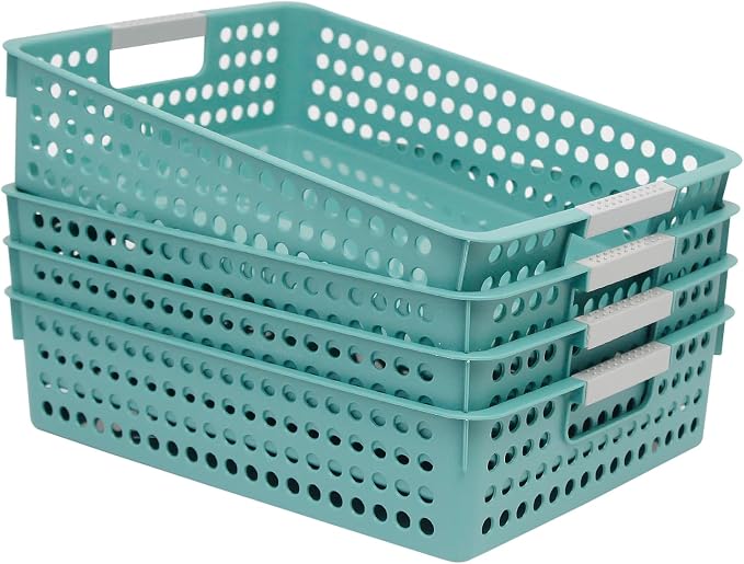 Soddeph A4 Paper Trays for Classroom with Grip Handles,Book Baskets for Library, Drawers, Office, Home,Desk,Turn in Trays Classroom Plastic Storage Baskets