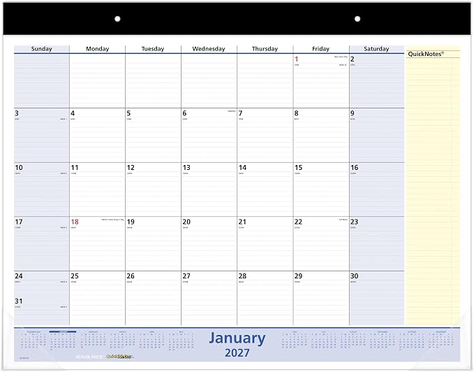 AT-A-GLANCE 2027 Desk Pad Calendar, Monthly Desk Wall Planner, 13-Month Jan-Jan, 21.75" x 17", QuickNotes (SK7000027)