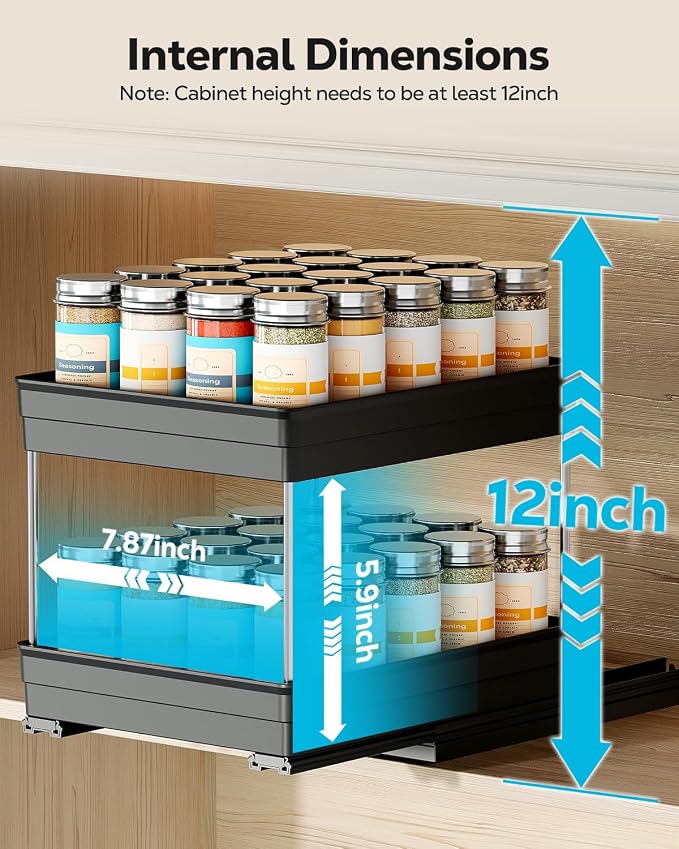Nieifi Spice Organization for Cabinet-Vertical Spice Rack Pull Out-Spice Rack Organizer for Cabinet-8-1/4 inch Wide-Seasoning Kitchen Organizer-8.26" W x 10.6" D x 8.7" H-2 Pack-2 Tier