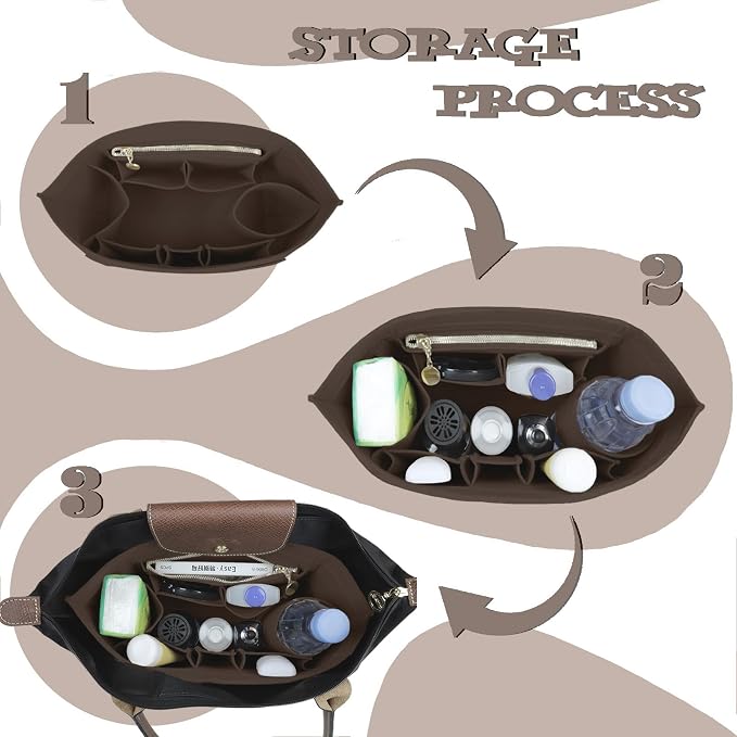 Lckaey Felt Organizer Insert for Longchamp Le Pliage Handbag Women Purse organizer 1012-25Coffee-M