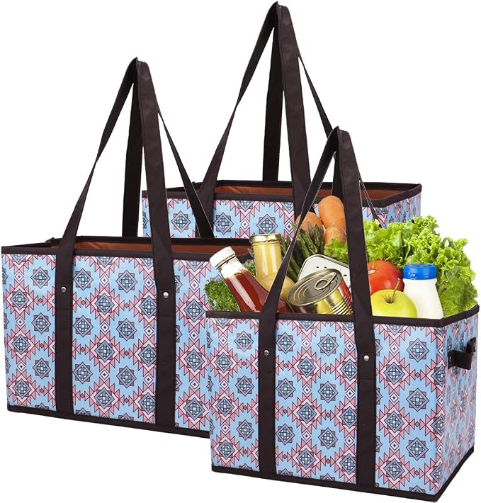 Foraineam Reusable Grocery Bags Set Durable Heavy Duty Tote Bag Collapsible Grocery Shopping Box Bag with Reinforced Bottom