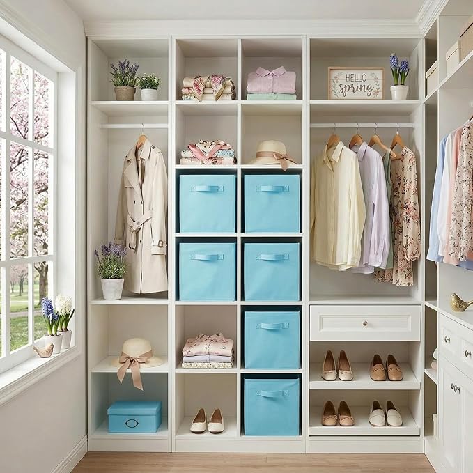 ShellKingdom Foldable Fabric Storage Cubes And Cloth Organizer Drawer For Closet And Toys, 6 Pack (Light Blue)
