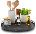 13" Lazy Susan Turntable Organizer for Table Top, Round Wooden Lazy Susan for Cabinet Kitchen Decor Centerpieces Coffee Table, Storage Condiments Spices, Bathroom Vanity Tray for Soap, Black