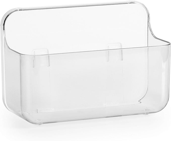 No-Drill Wall Organizer Bin – Clear Removable Adhesive Storage Box with Drain Holes, PET Plastic, Ideal for Small Items in Kitchen, Bathroom, Cabinet Door – Sandra Series