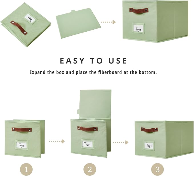 DECOMOMO Storage Bins, Large Fabric Baskets for Shelves, Green (4 Pack) | 15" x 11" x 9.9" foldable closet organizers and storage bins with labels & handles