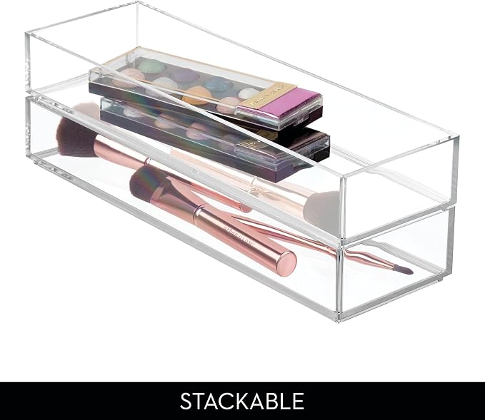 iDesign Plastic Makeup Drawer Organizer Tray, Set of 6, Clear | Vanity Organizer, Desk Drawer Organizer