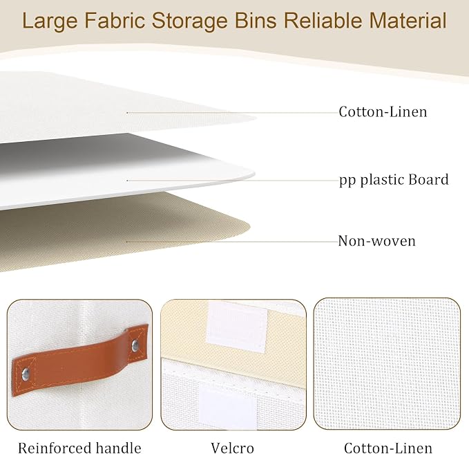 White Portable Storage Box,Closet Bin,10.2x7.8x6.7In,3Pack | Decorative Storage Bins with Lids,Shelf Baskets with Handles and Window,Fabric Closet Organizers,Sock Cube Container for Home
