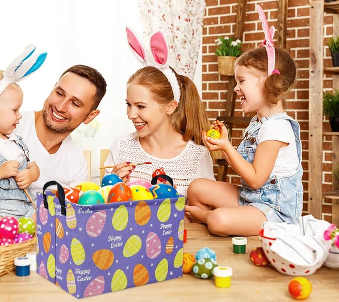 Rectangular Easter Basket Purple Easter Egg Gift Basket Baby Storage Basket Cute Kids Toy Storage Bin Organizer Shelf Book Basket Easter Room Decor(Easter Baskets)
