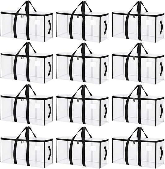 Songrey Heavy Duty Moving Bags, 12 Pack Large Storage Bags with Zipper & Handles, Waterproof Totes Bags for Clothes Packing, Moving, College Supplies, Home Organization